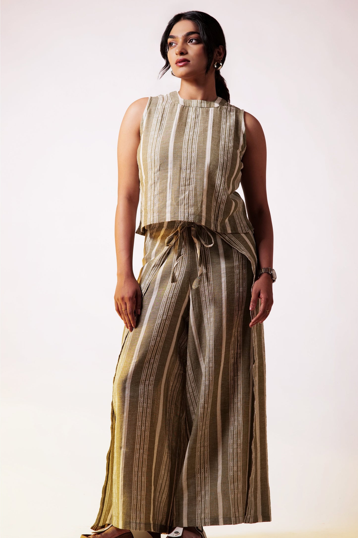 Leno Wrap Pant Top Set - Olive