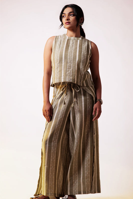 Leno Wrap Pant Top Set - Olive