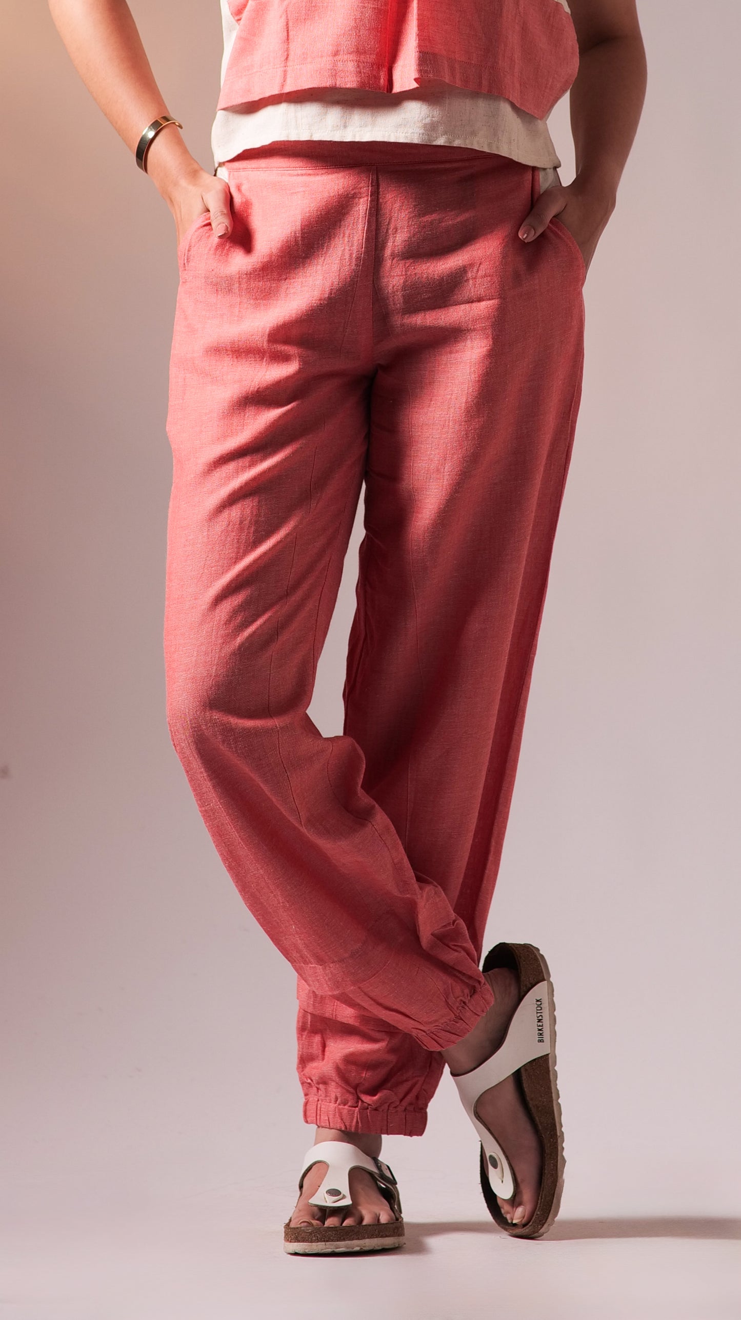 Flexi Top Pant Set - Peach+White