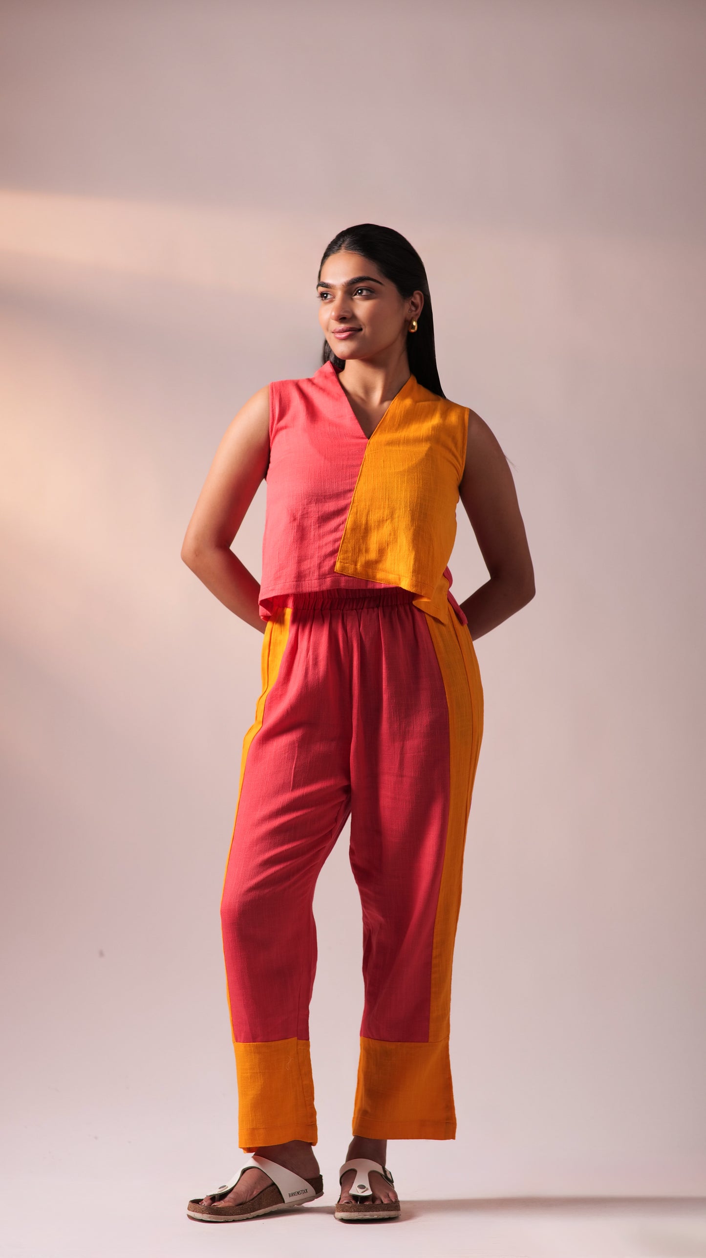 Half n Half Top Pant Set - Fuschia