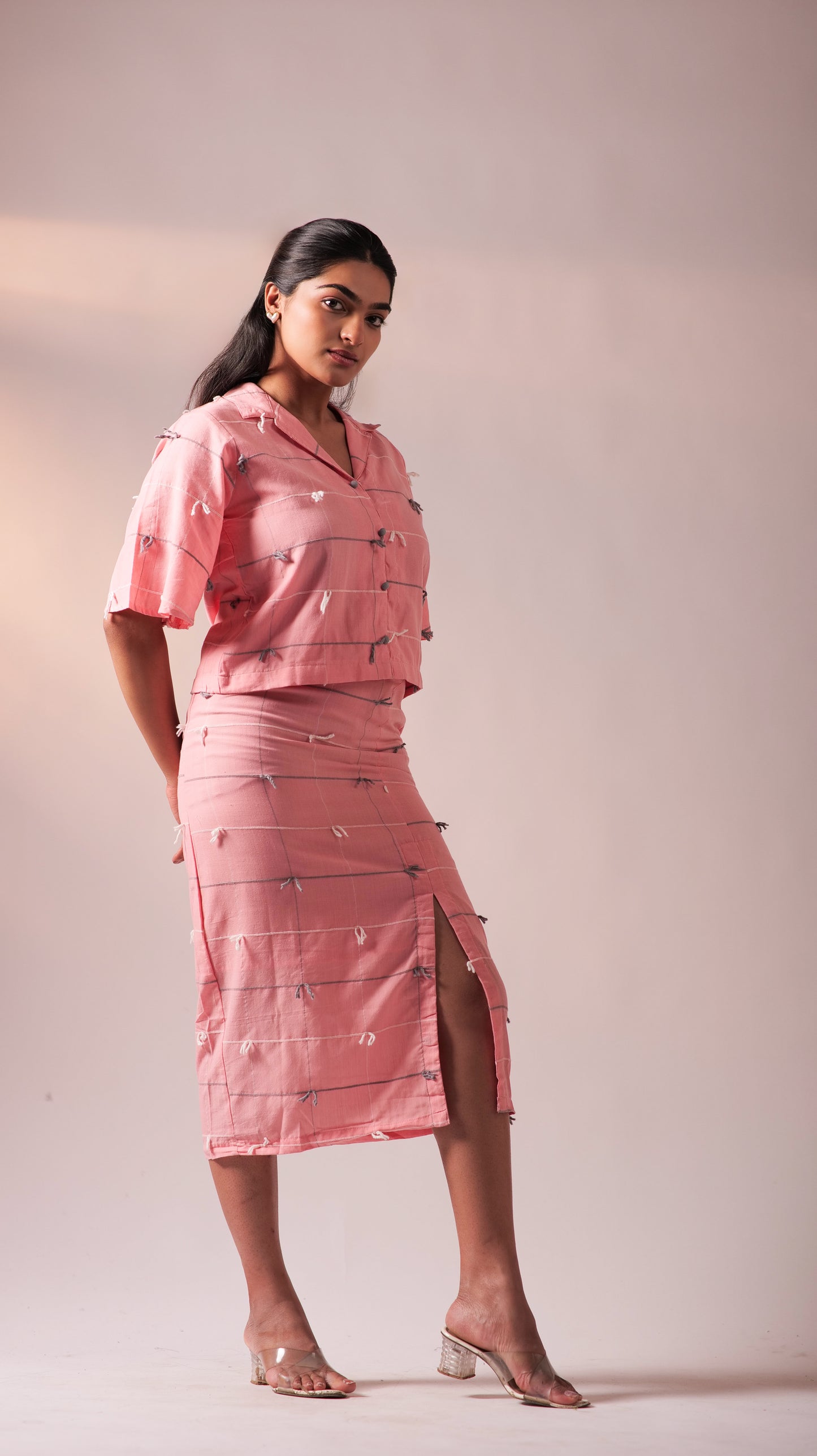 Knotty Top Skirt Set - Pink