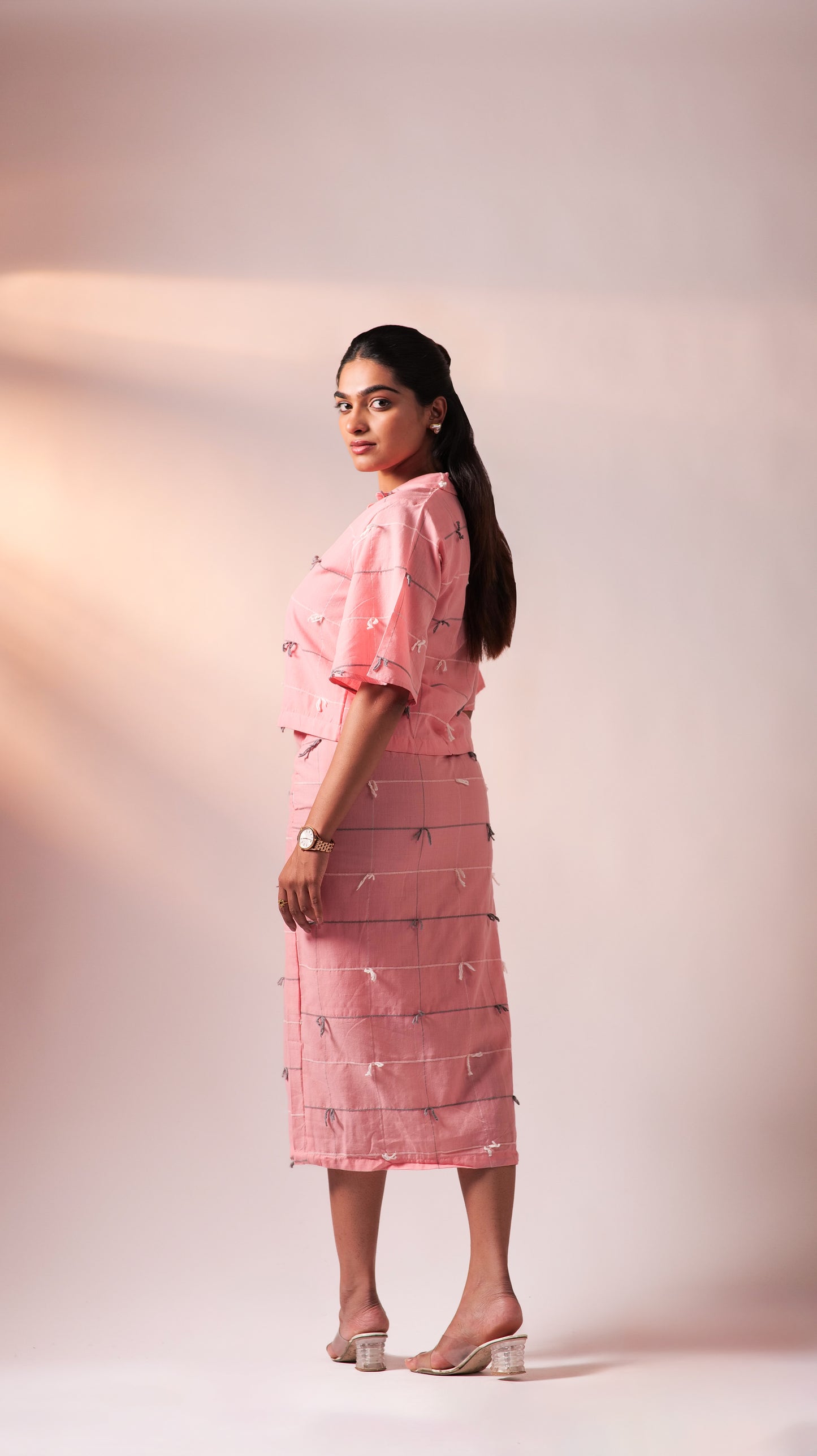 Knotty Top Skirt Set - Pink