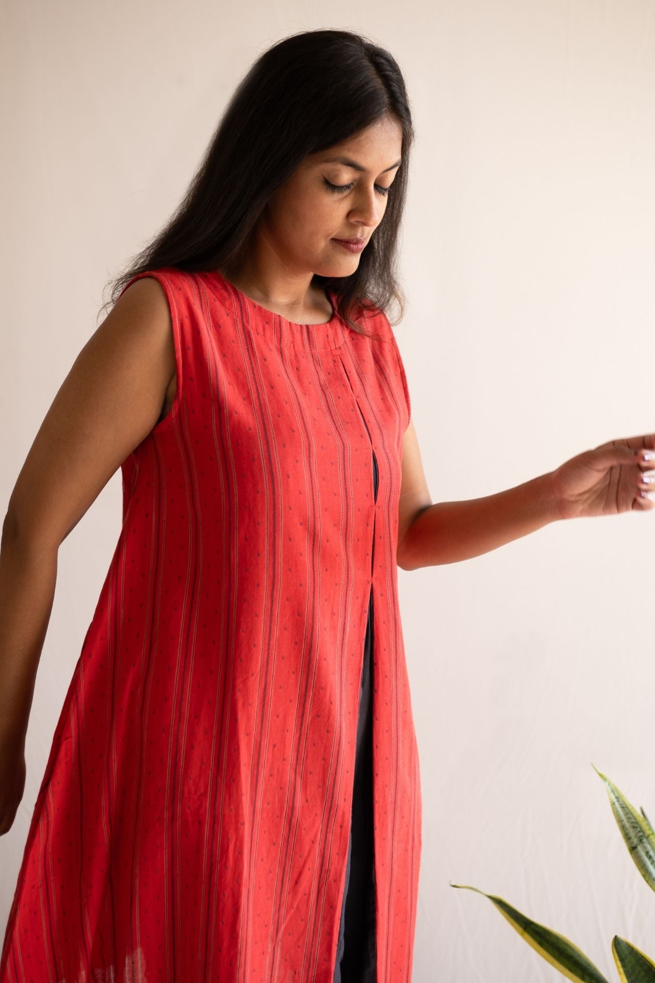 Crimson Front Slit Dress