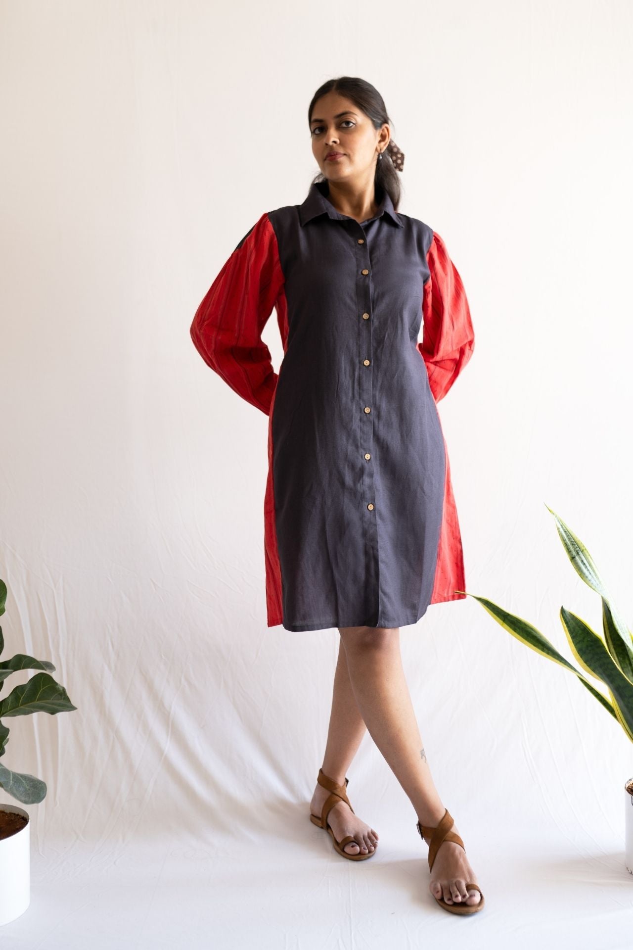 Crimson Tie Shirt Dress