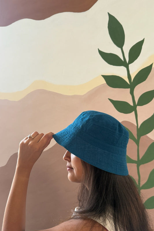 Reversible Bucket Hat–Teal Blue & Grey Blue