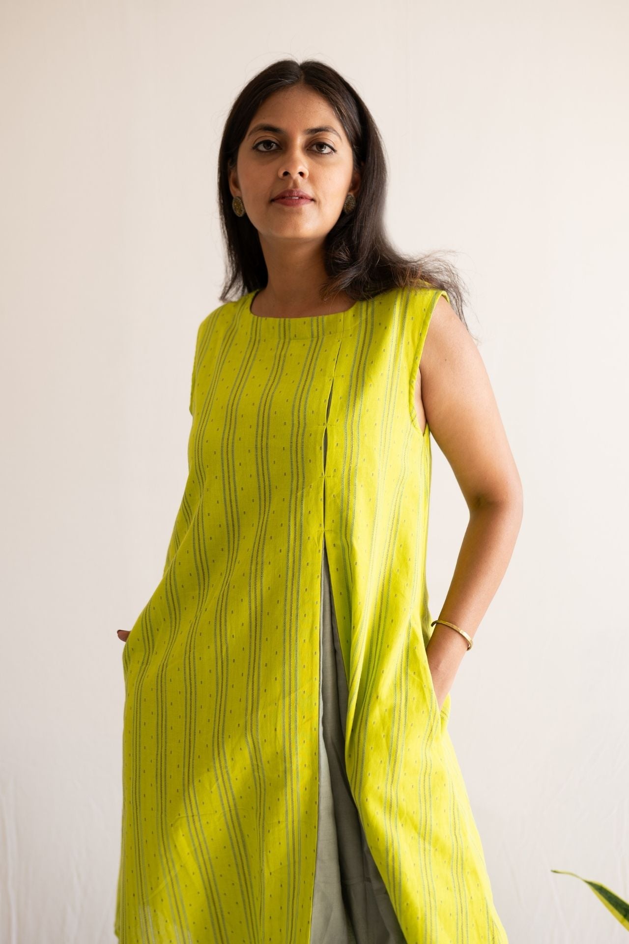 Lime Front Slit Dress