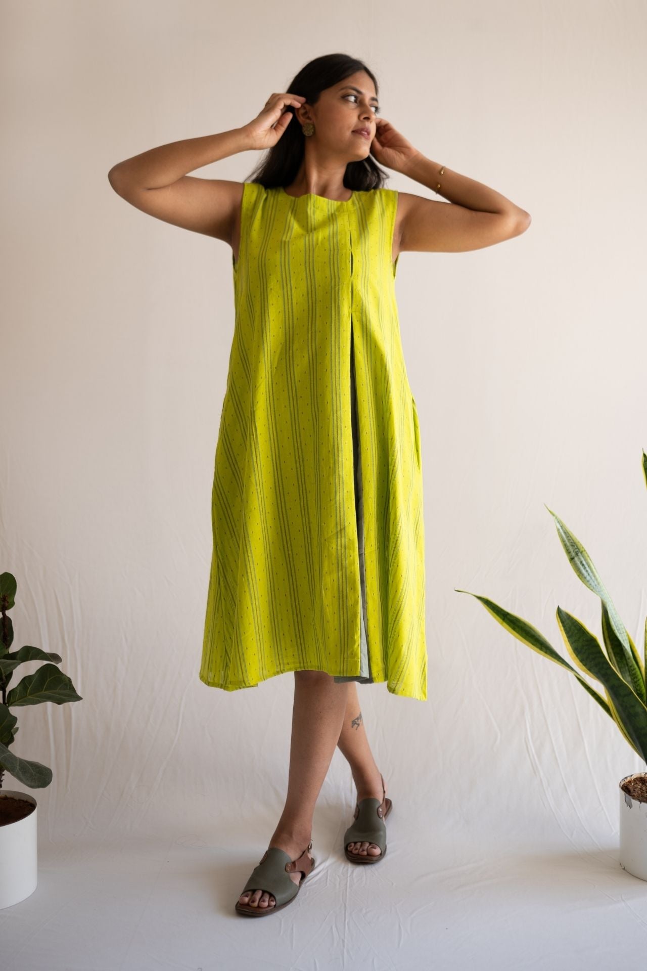 Lime Front Slit Dress