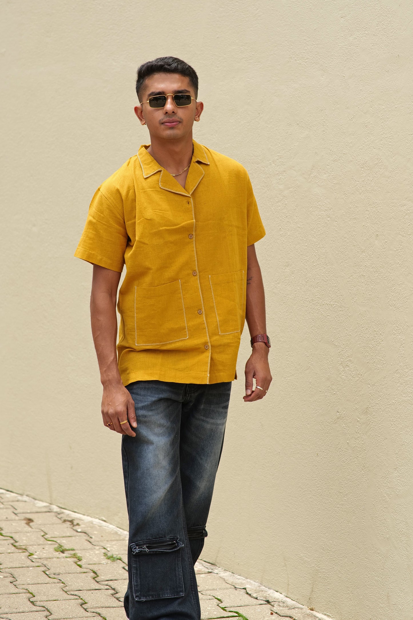 Half Sleeve Summer Shirt - Mustard