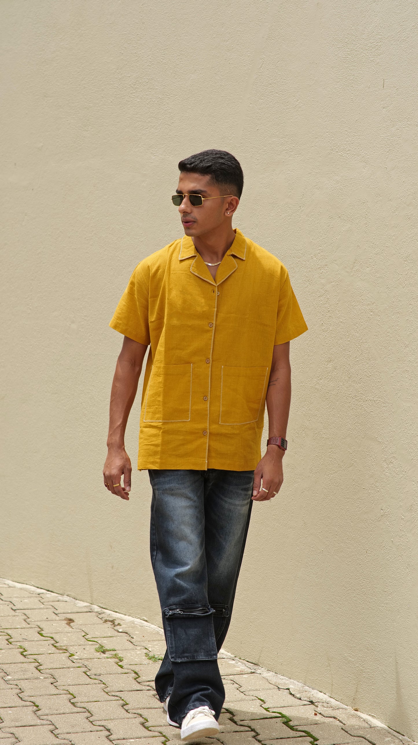 Half Sleeve Summer Shirt - Mustard
