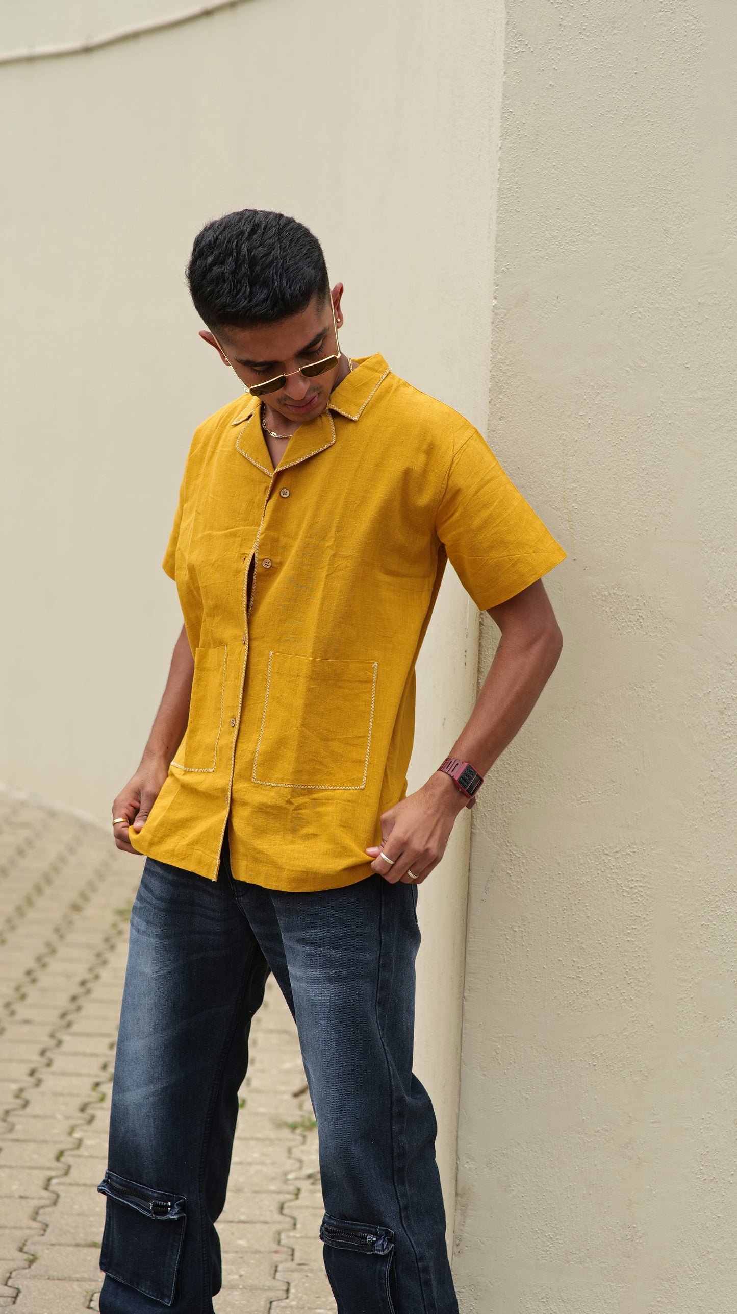 Half Sleeve Summer Shirt - Mustard