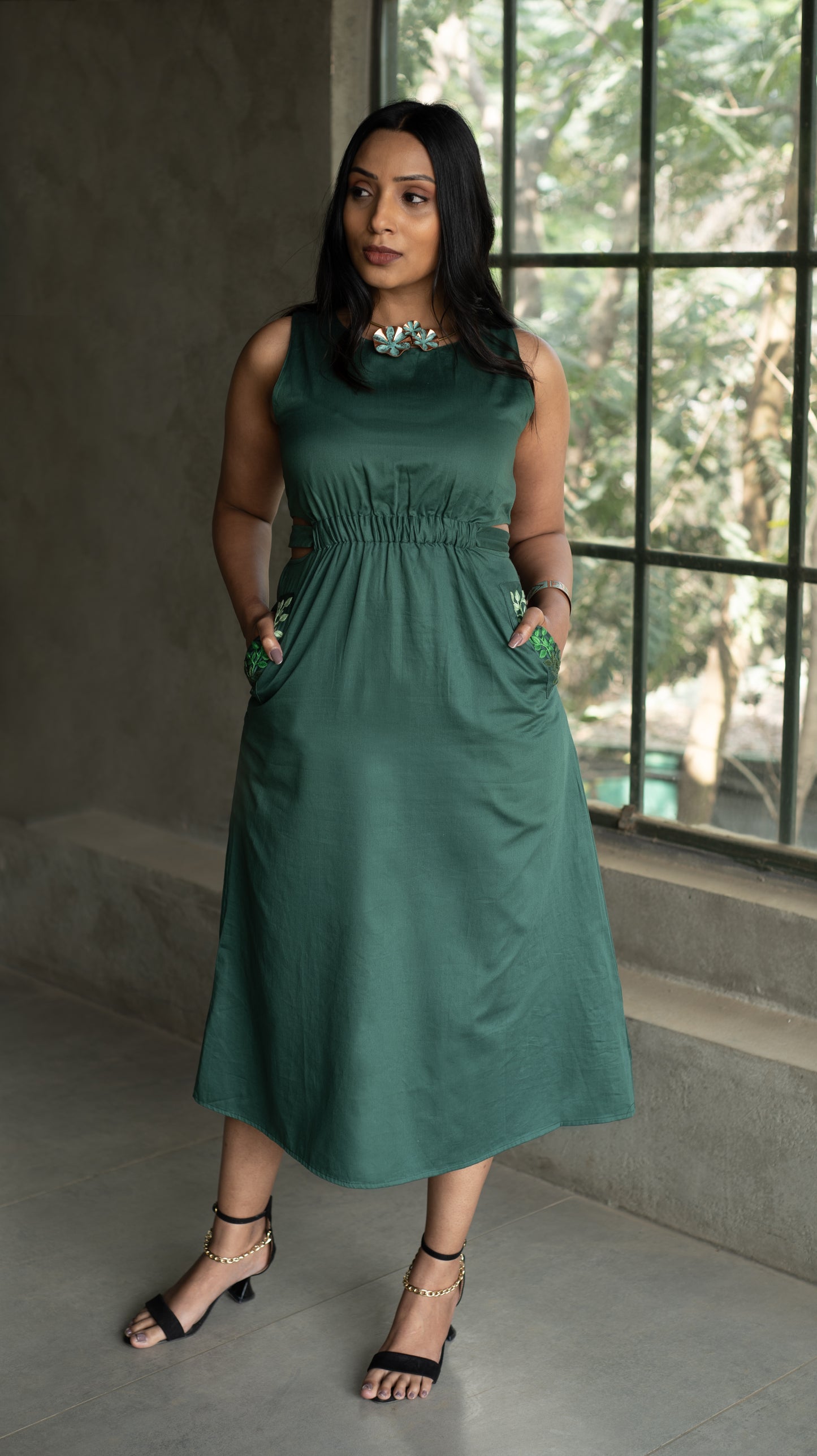 Side Slit Forest Dress - Green