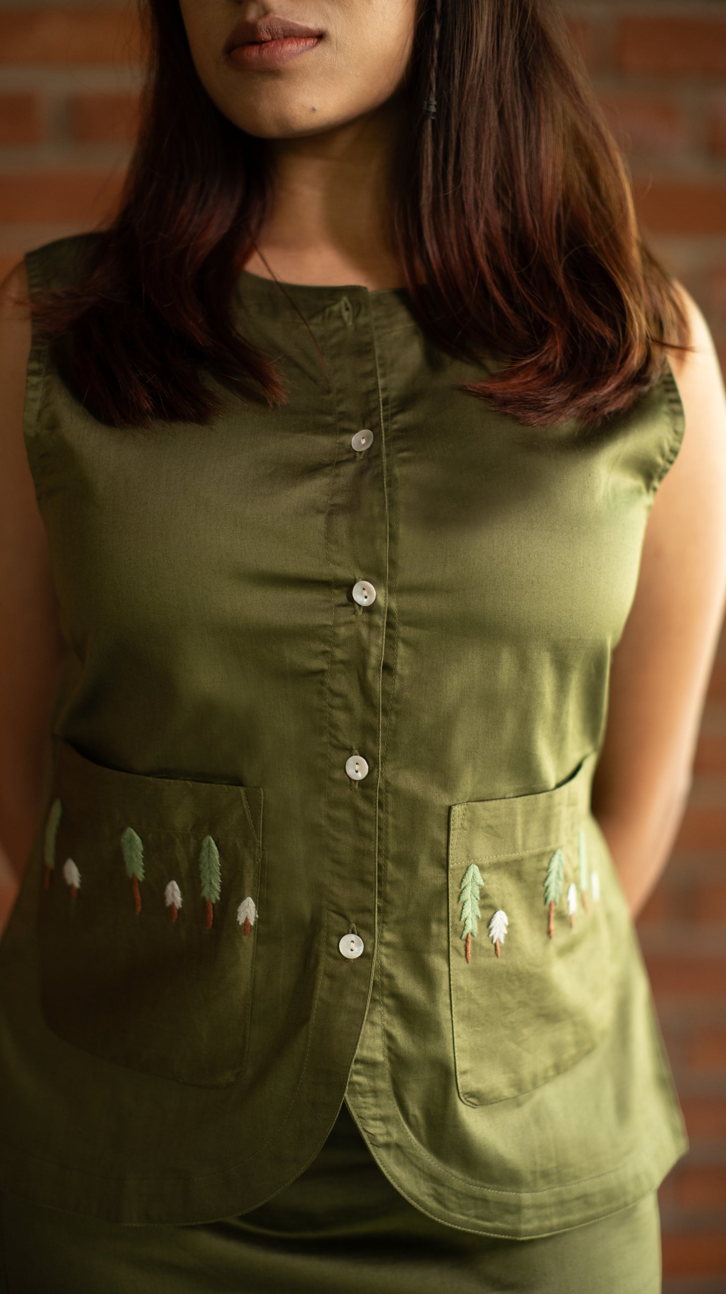 Vest Skirt Trees Set - Olive Green
