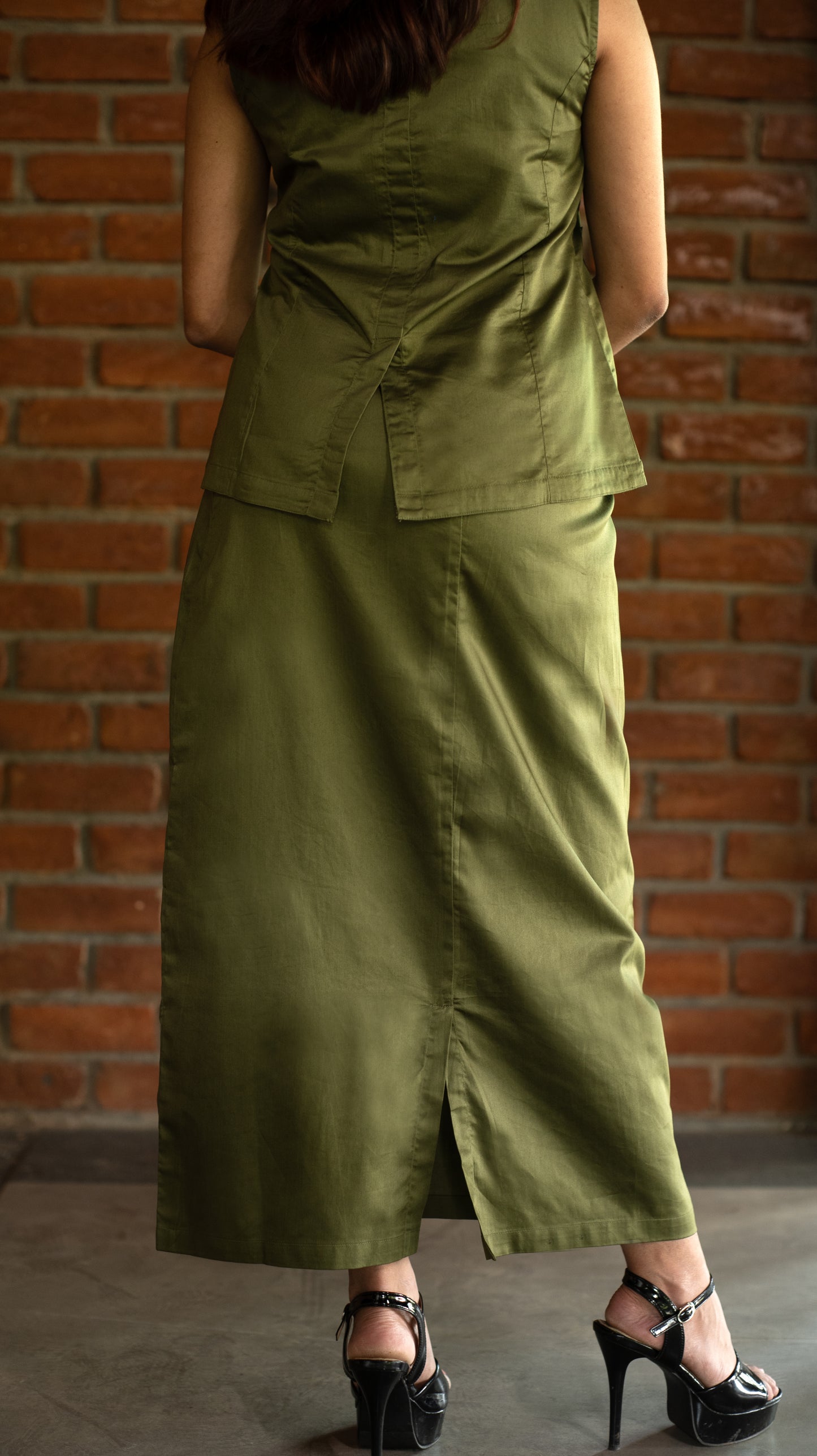 Vest Skirt Trees Set - Olive Green