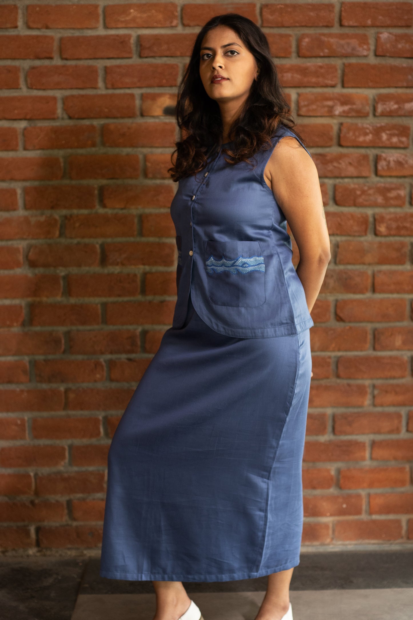 Vest Skirt Waves Set - Blue