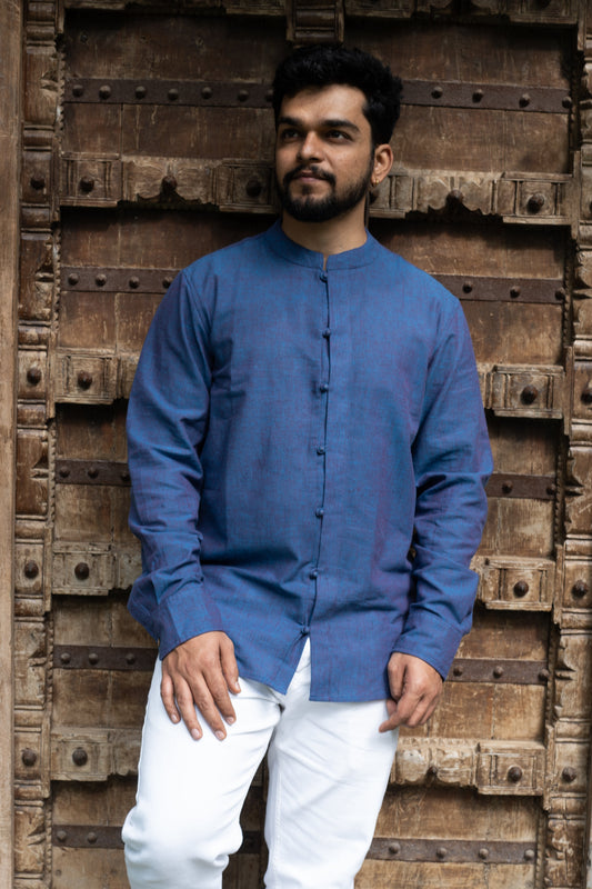 Full Sleeve Kurta Shirt - Ink Blue
