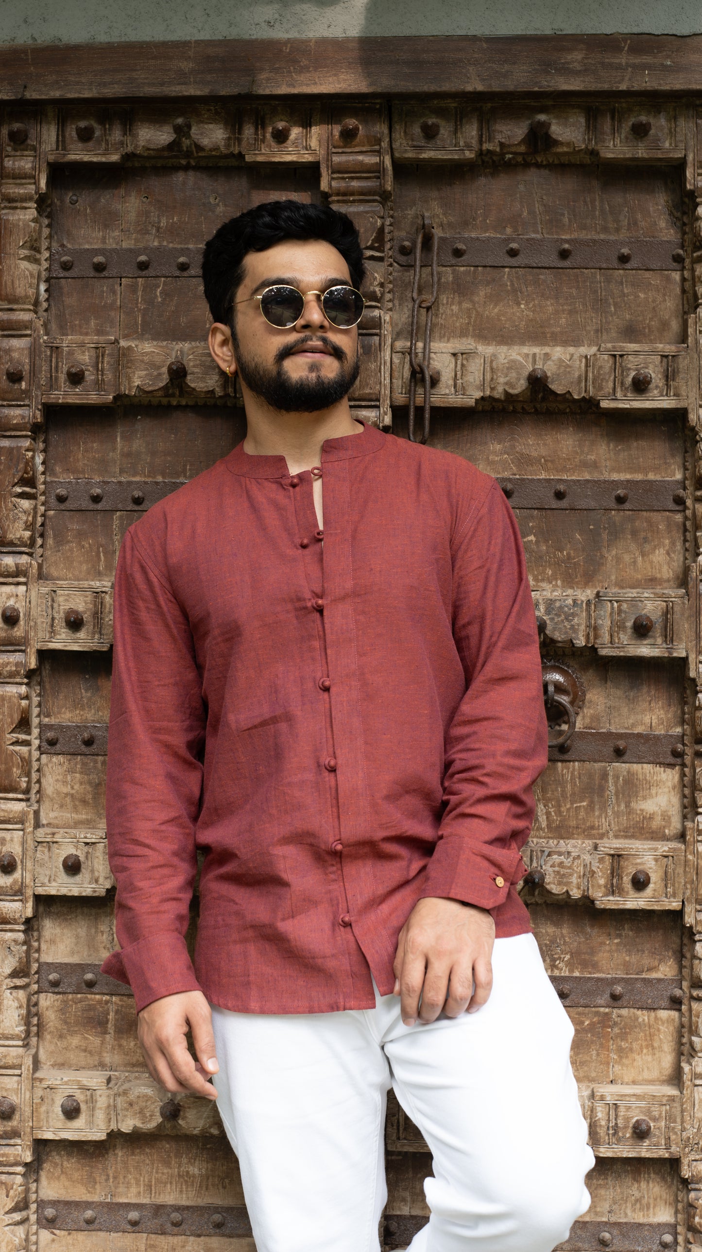 Full Sleeve Kurta Shirt - Brick