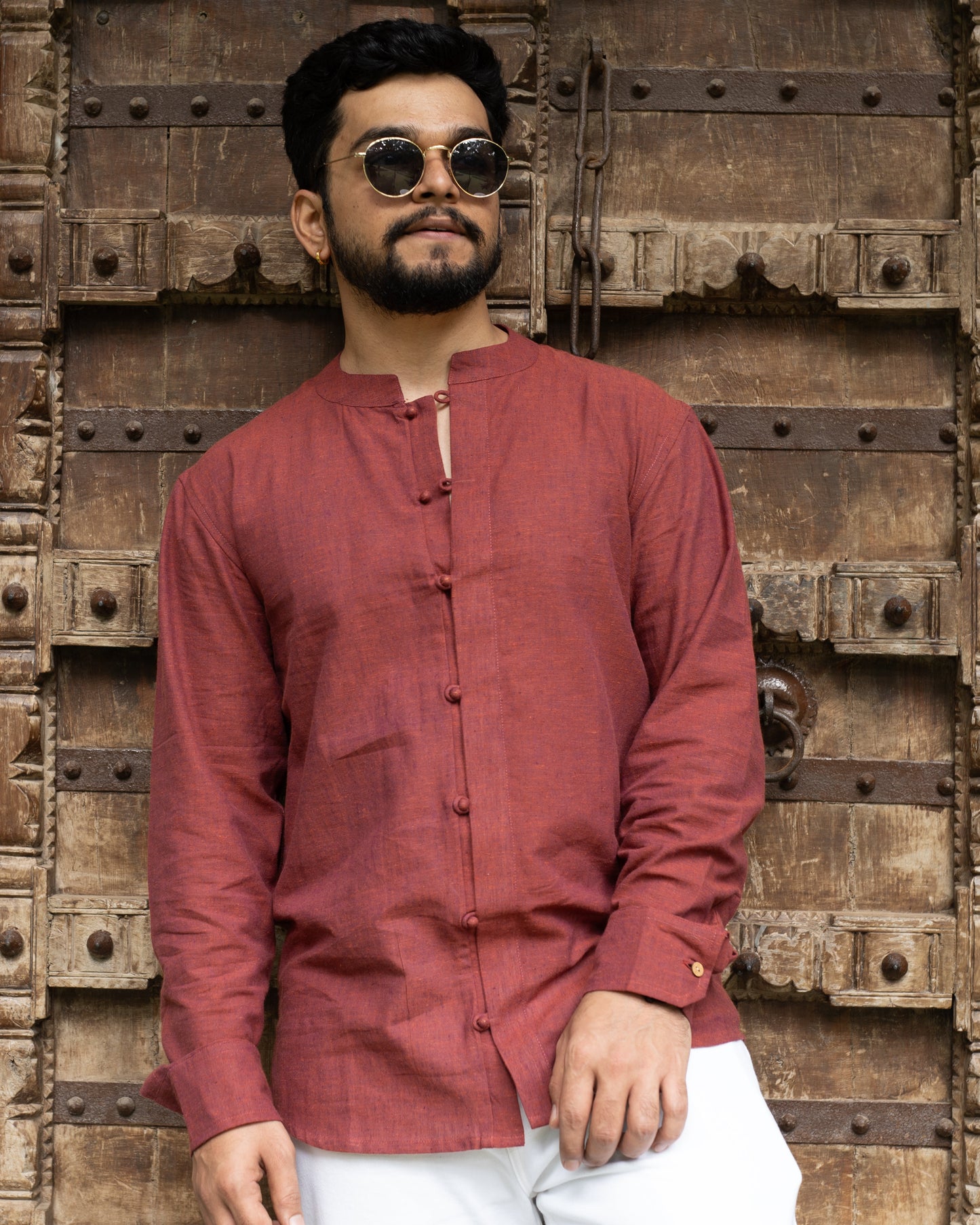 Full Sleeve Kurta Shirt - Brick