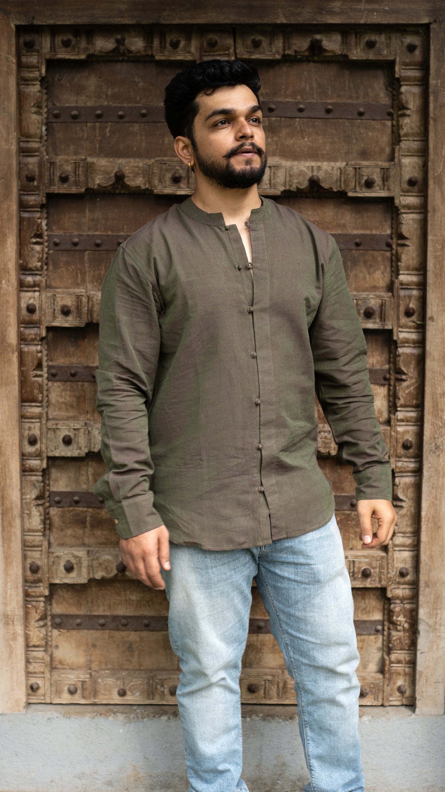 Full Sleeve Kurta Shirt - Olive
