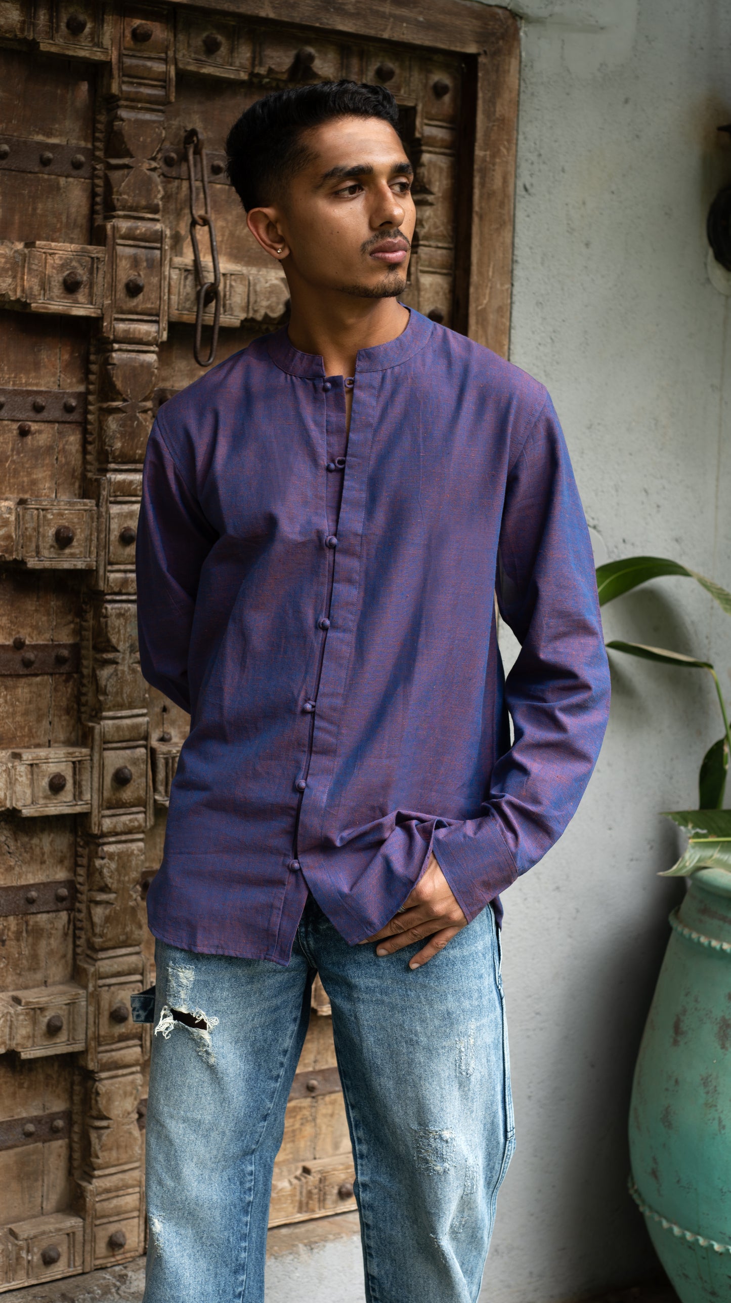 Full Sleeve Kurta Shirt - Purple