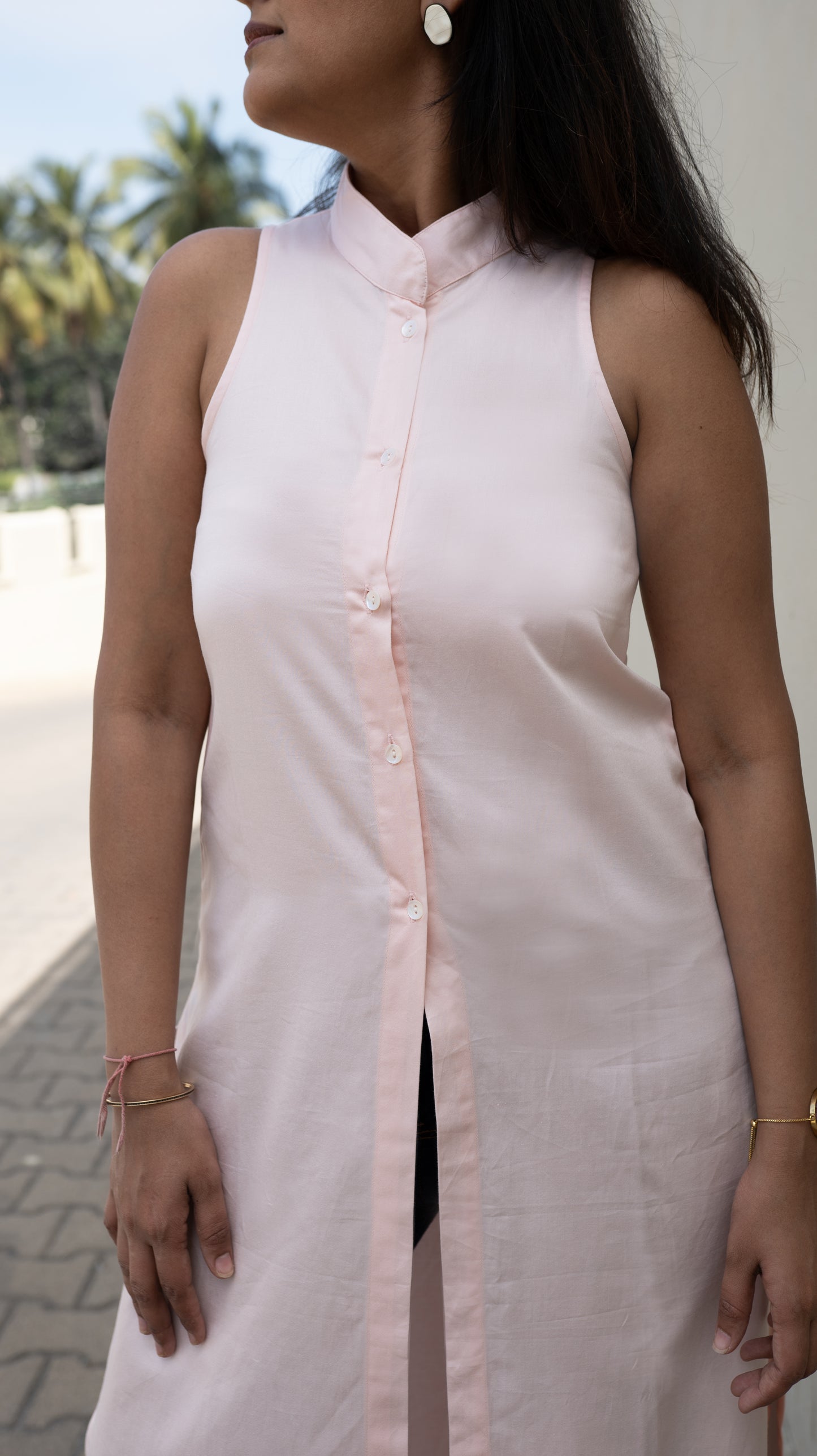 Long Slit Parachute Top - Blush Pink