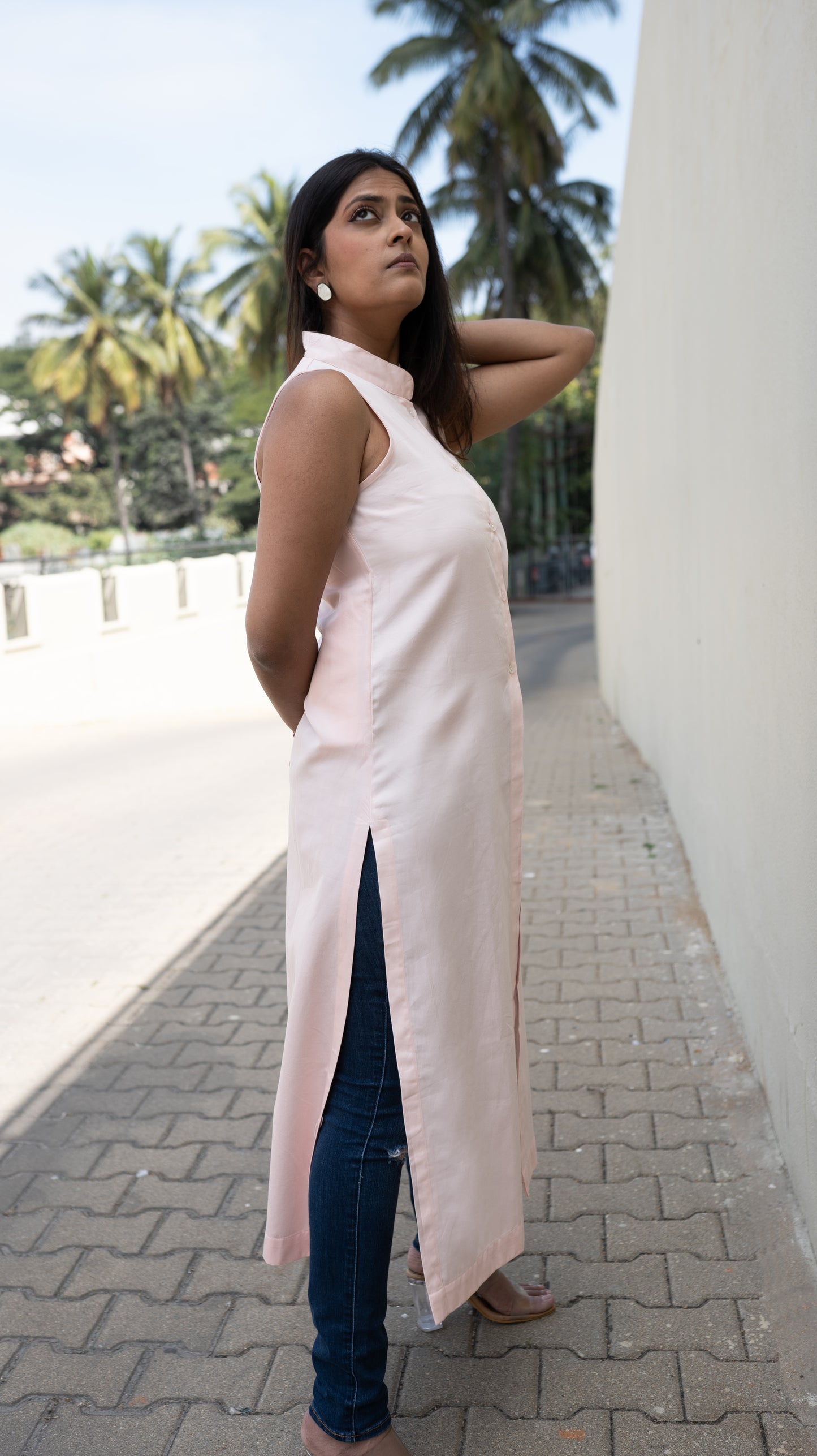 Long Slit Parachute Top - Blush Pink