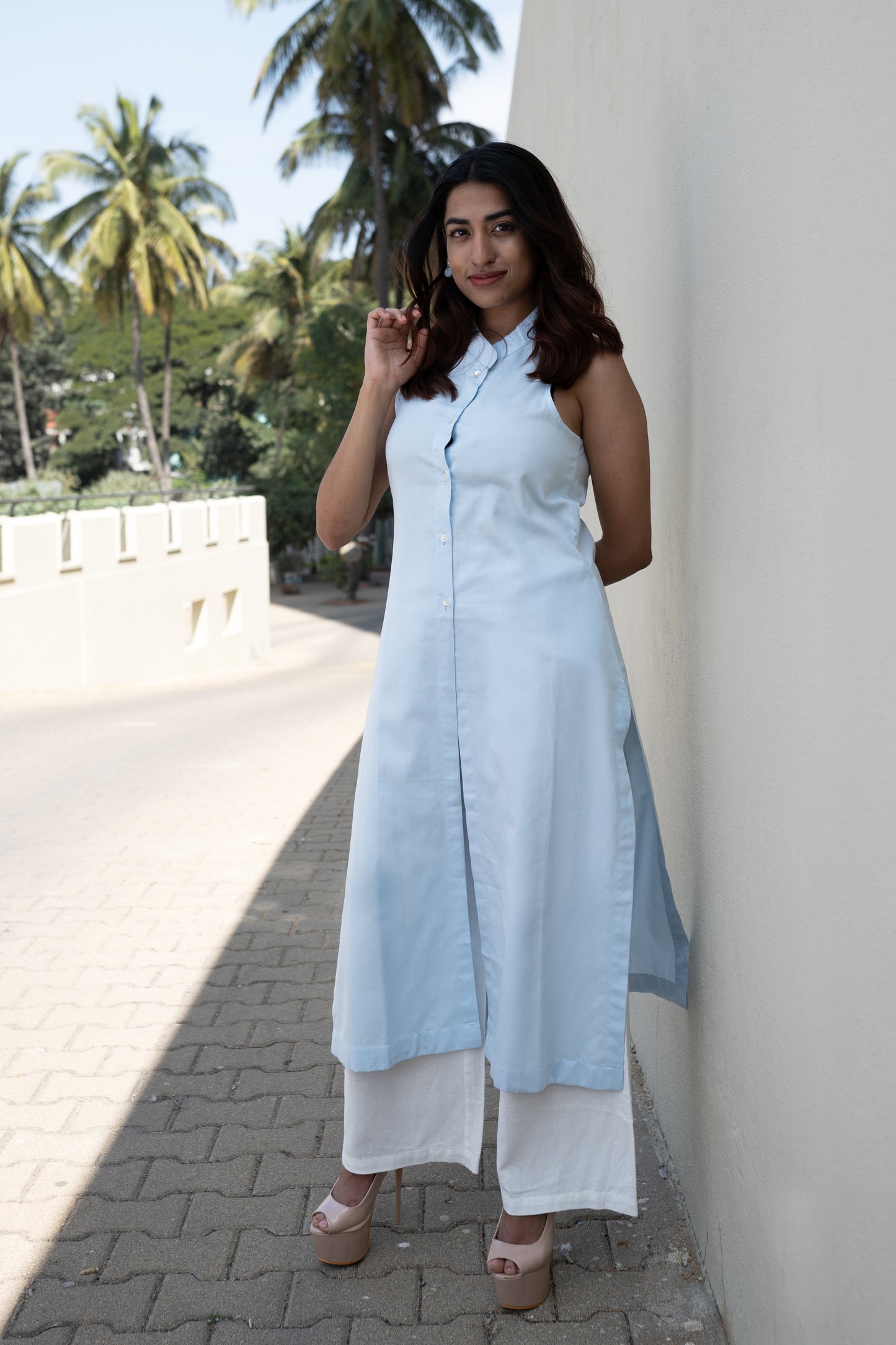 Long Slit Parachute Top - Sky Blue