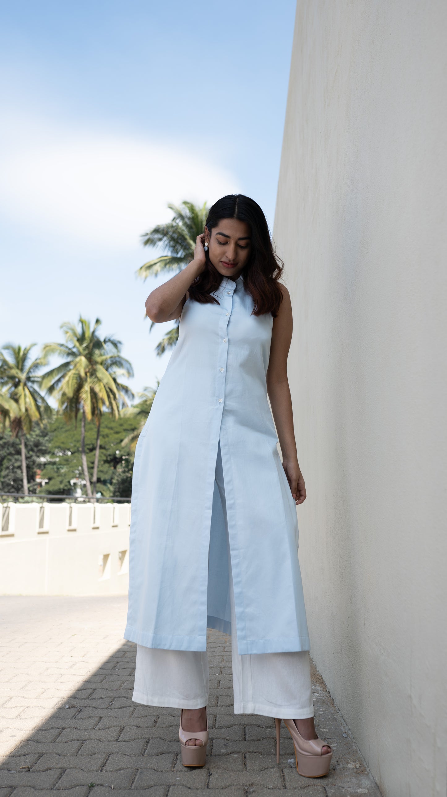 Long Slit Parachute Top - Sky Blue