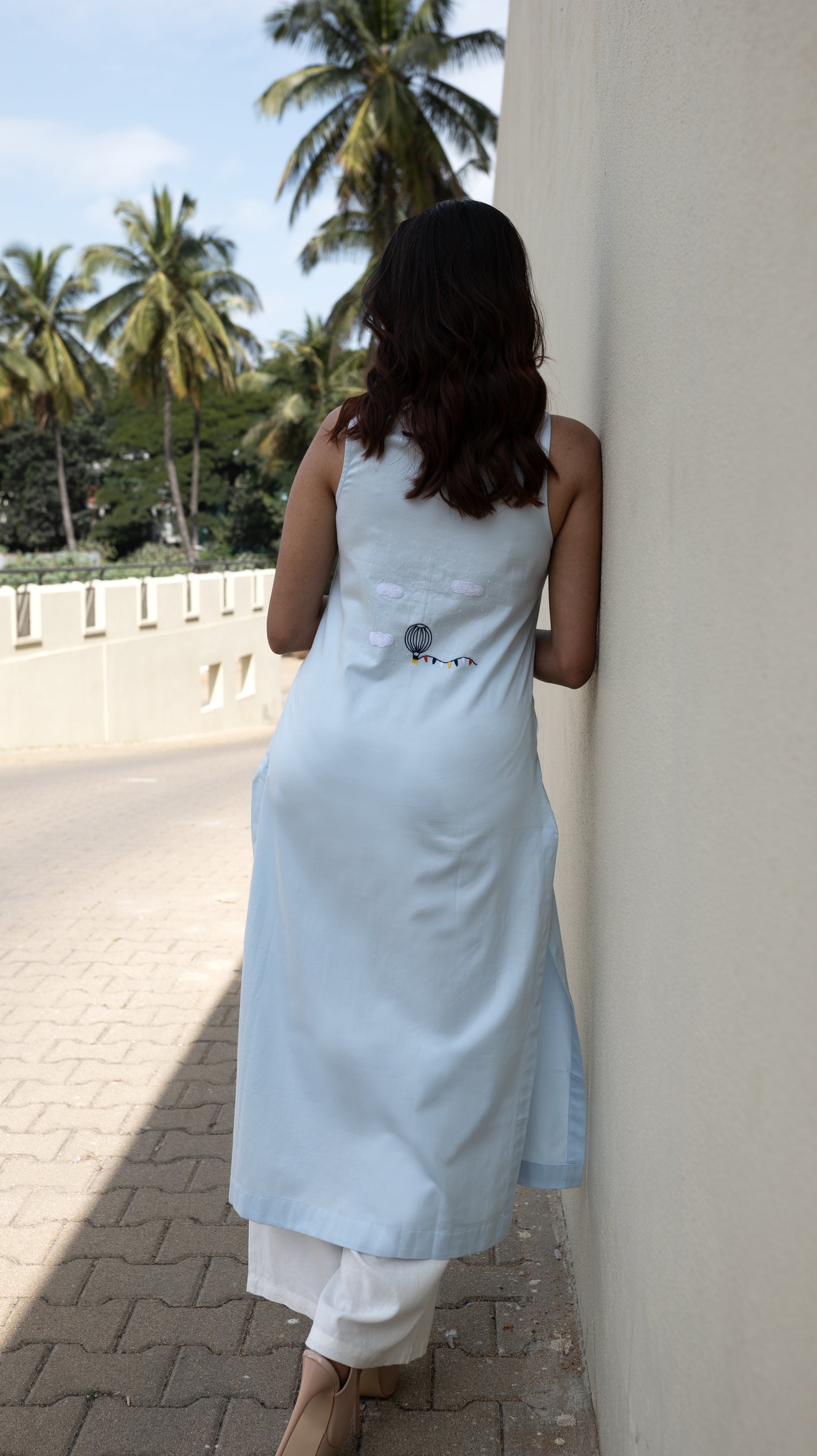 Long Slit Parachute Top - Sky Blue