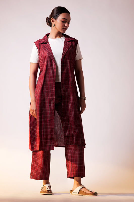 Quad Blazer Pant Set - Maroon