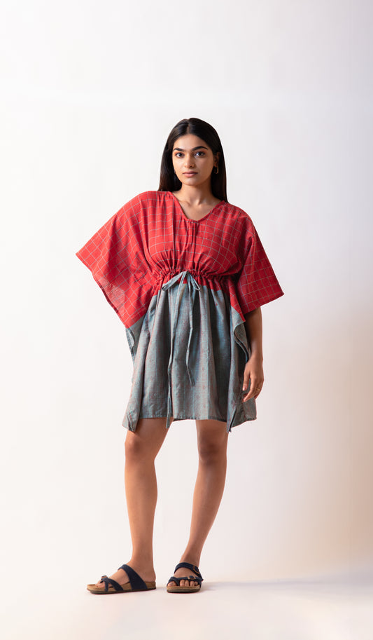 Dobby Free Size Kaftan Dress - Red