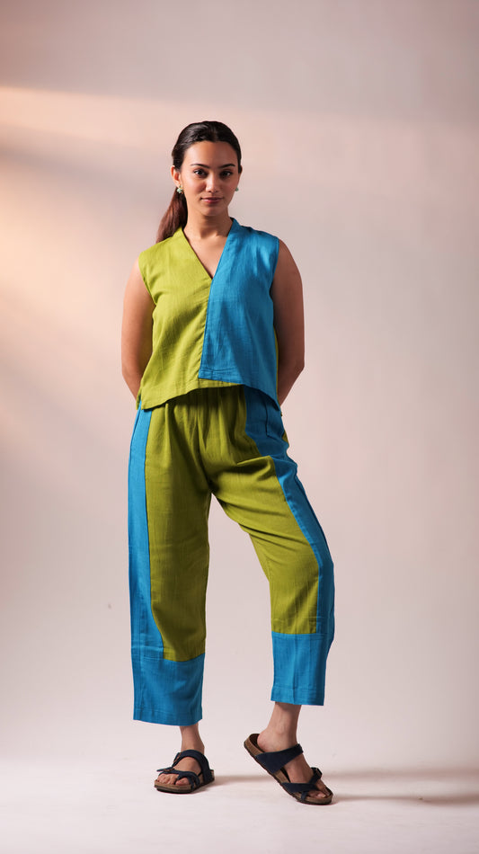 Half n Half Top Pant Set - Green