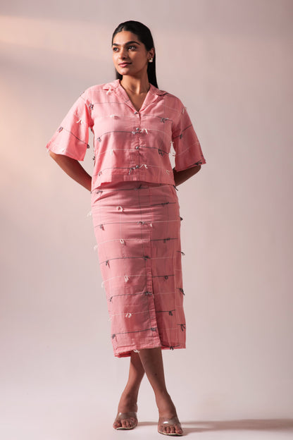 Knotty Top Skirt Set - Pink