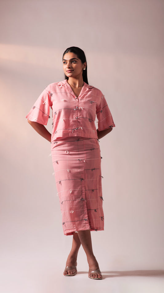 Knotty Top Skirt Set - Pink