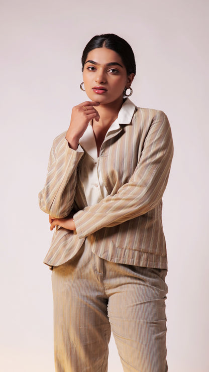 Reversible Blazer Pant Set - Beige
