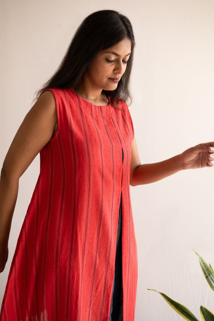 Crimson Front Slit Dress