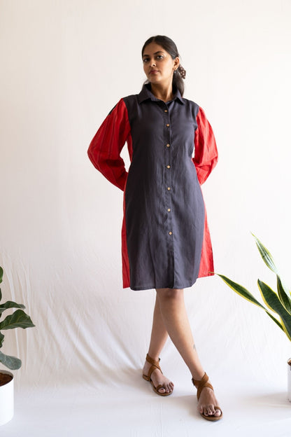 Crimson Tie Shirt Dress
