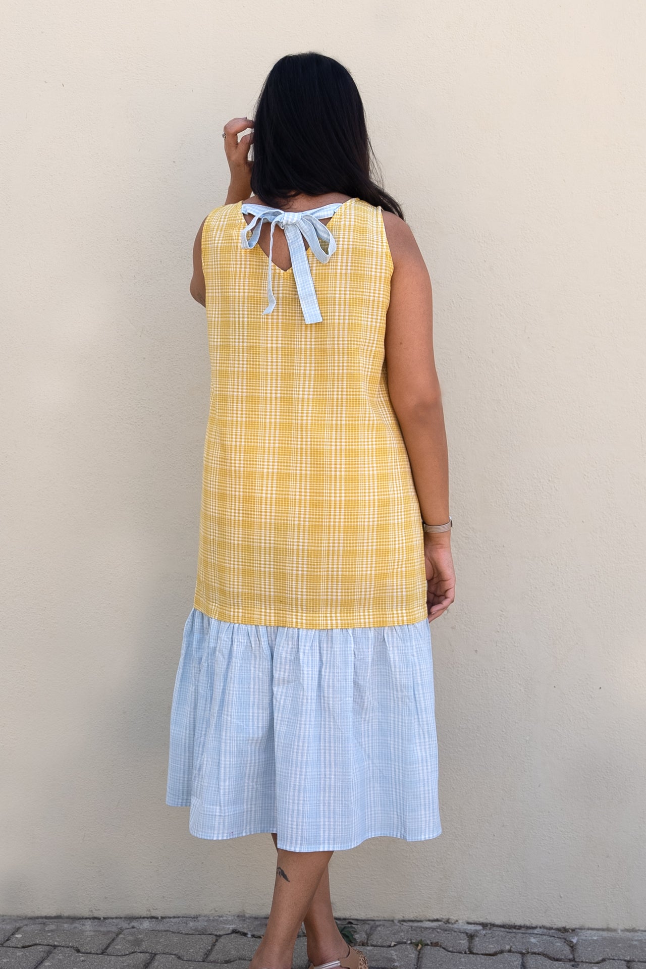 Checkered Midi Dress Yellow