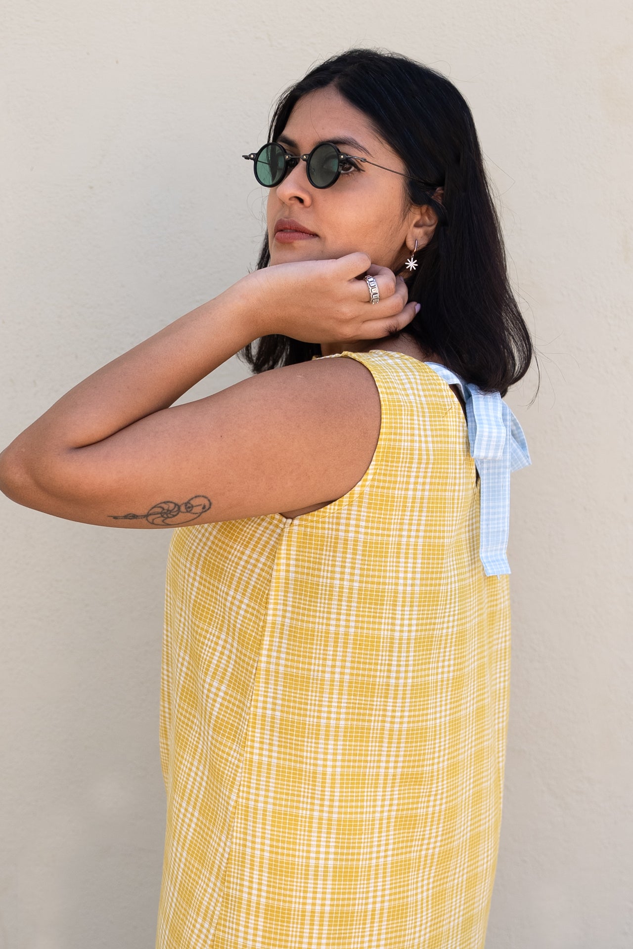 Checkered Midi Dress Yellow