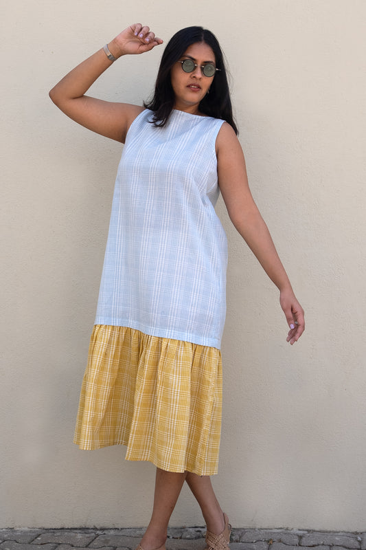 Checkered Midi Dress Blue