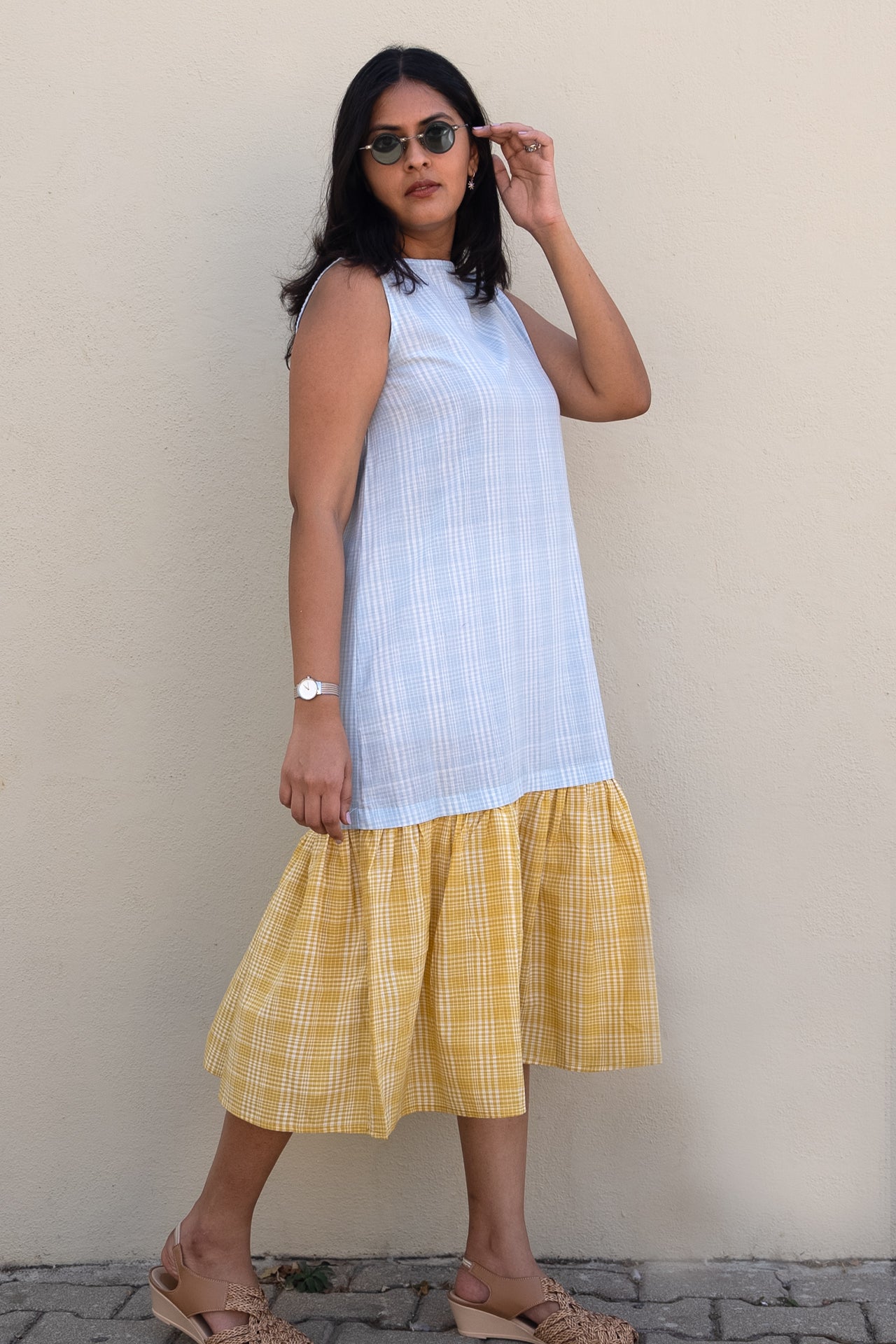 Checkered Midi Dress Blue