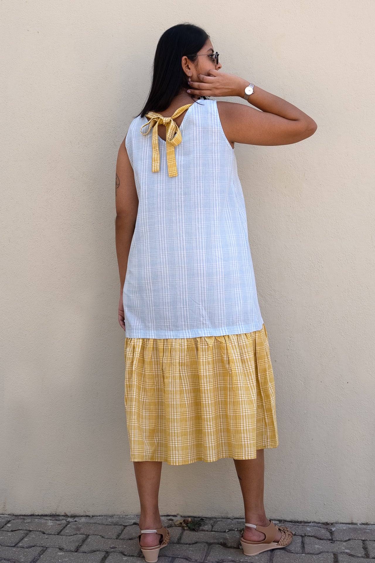 Checkered Midi Dress Blue