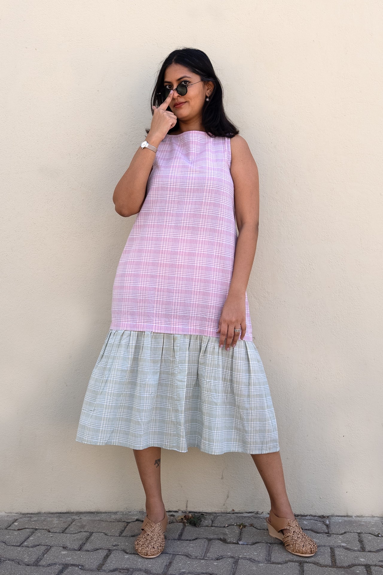 Checkered Midi Dress Pink