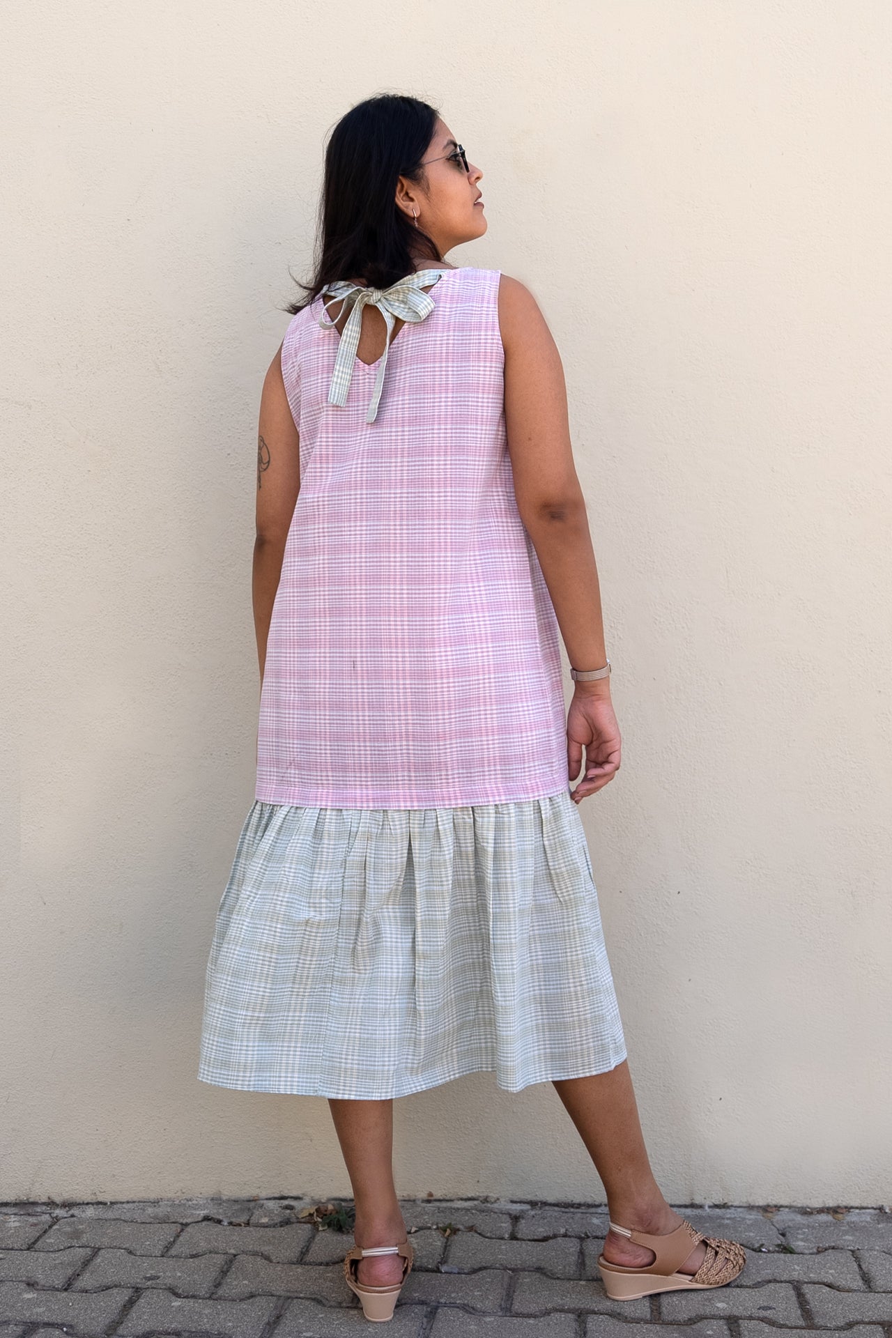 Checkered Midi Dress Pink