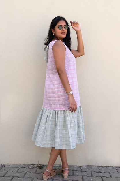Checkered Midi Dress Pink