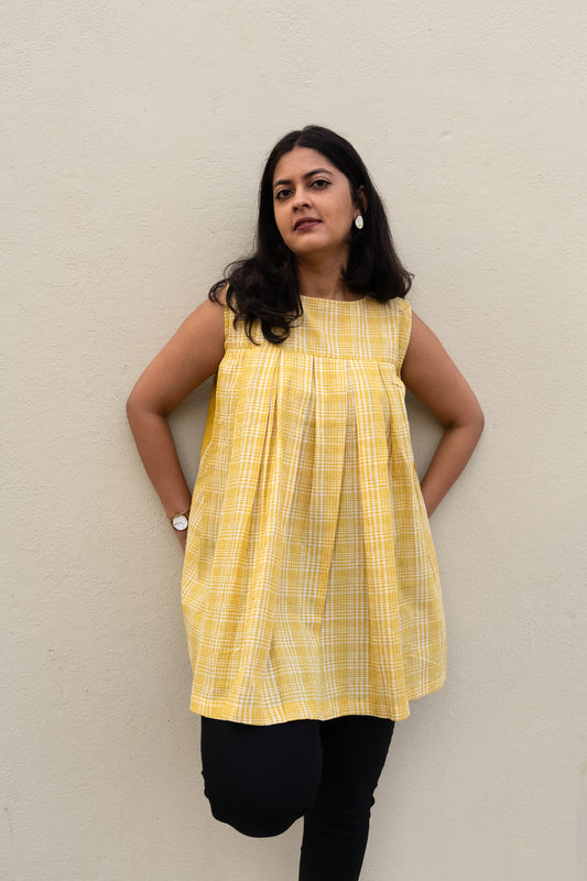Checkered Sleeveless Top Yellow