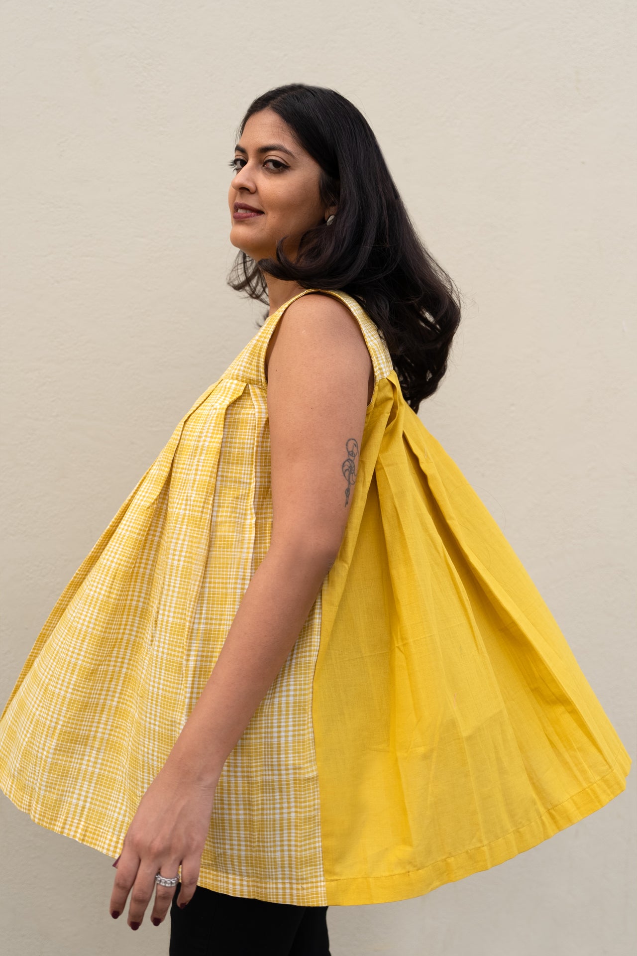 Checkered Sleeveless Top Yellow
