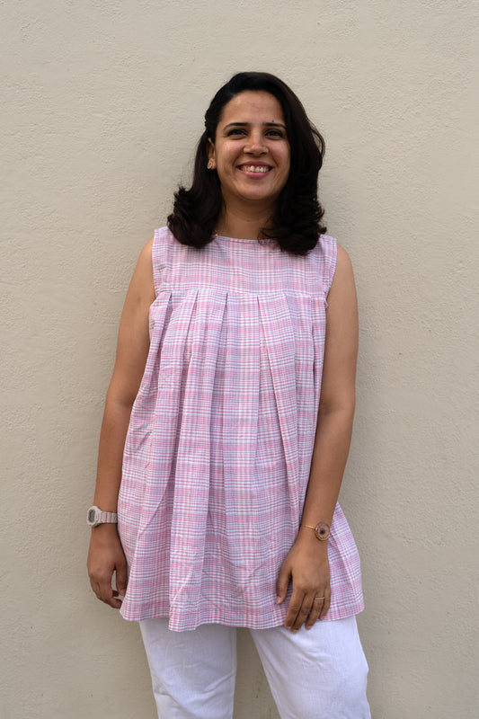 Checkered Sleeveless Top Pink