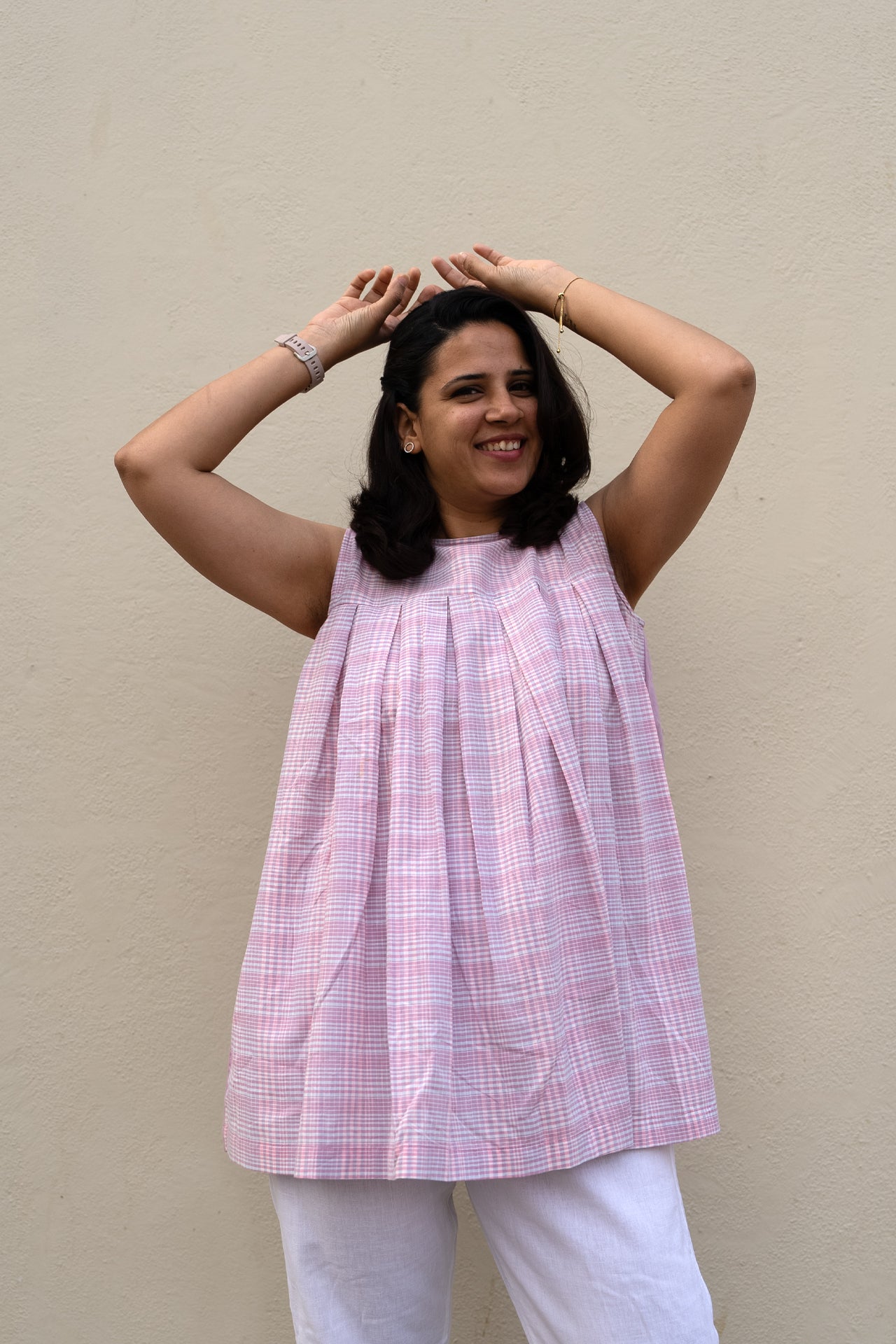Checkered Sleeveless Top Pink