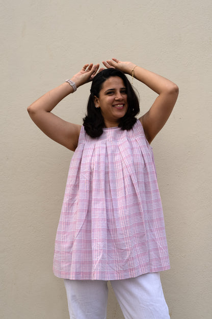 Checkered Sleeveless Top Pink