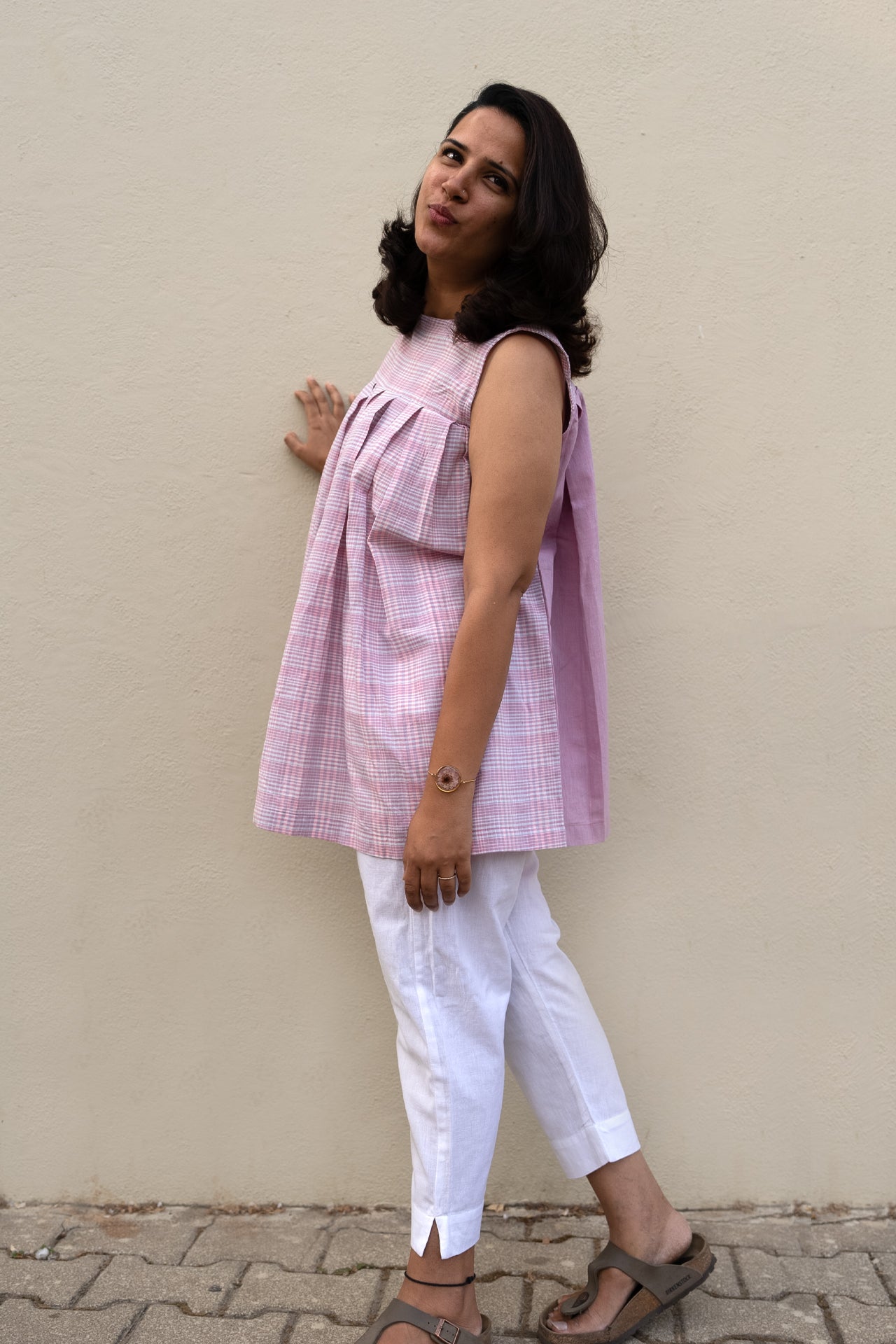 Checkered Sleeveless Top Pink